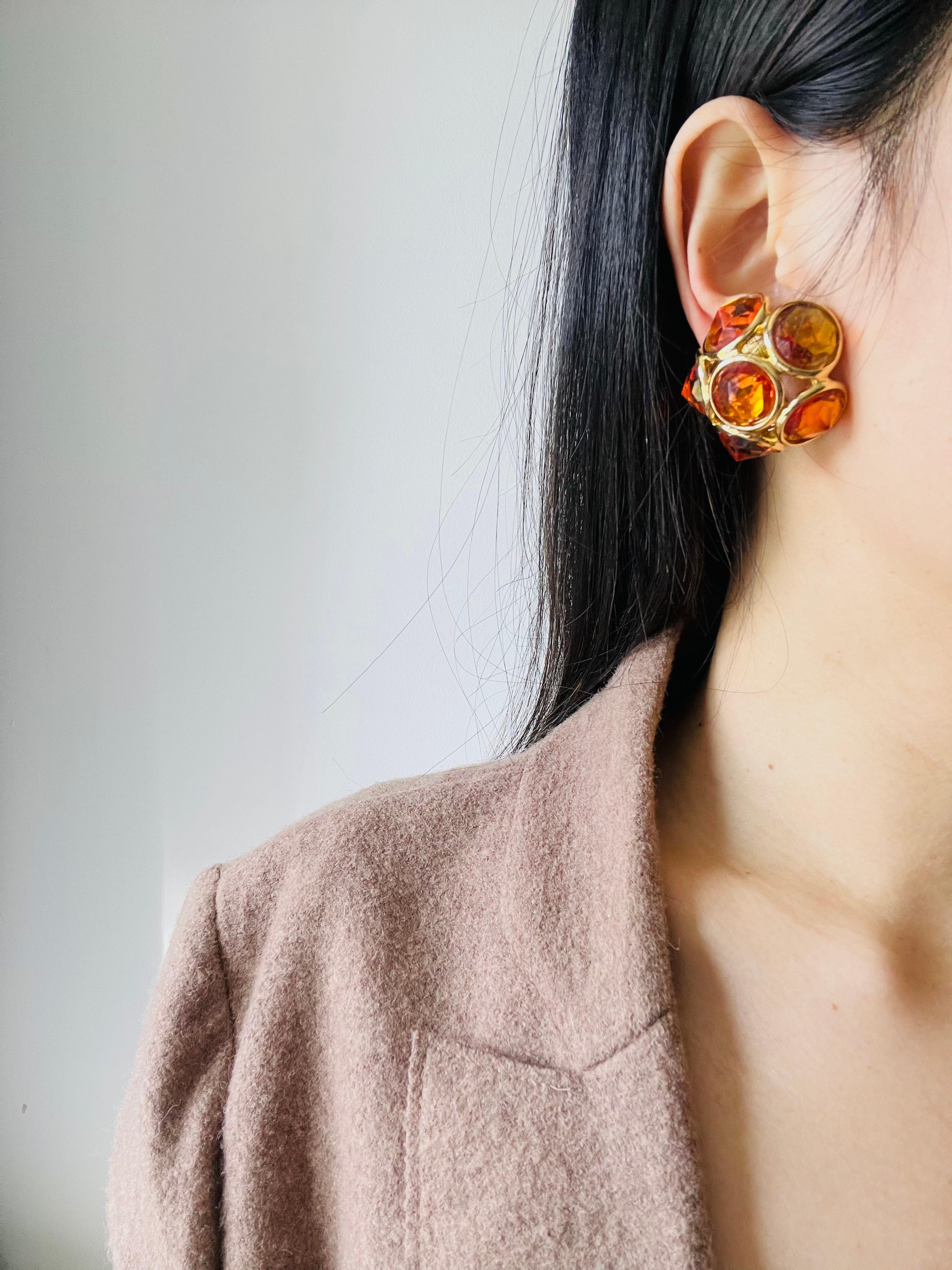 Yves Saint Laurent YSL Vintage Gripoix Citrine Six Crystal Flower Dome Earrings For Sale 3