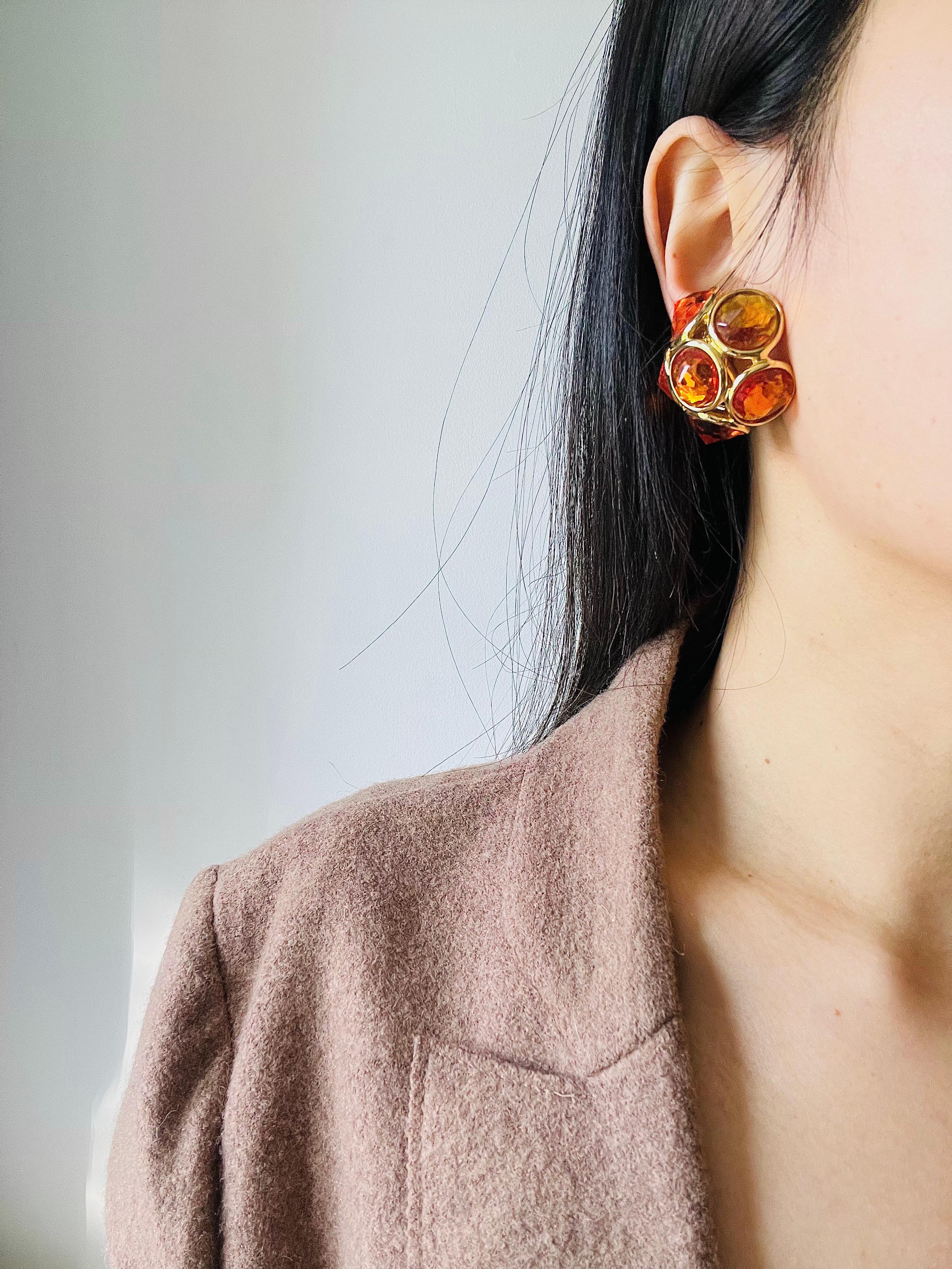 Yves Saint Laurent YSL Vintage Gripoix Citrine Six Crystal Flower Dome Earrings For Sale 4