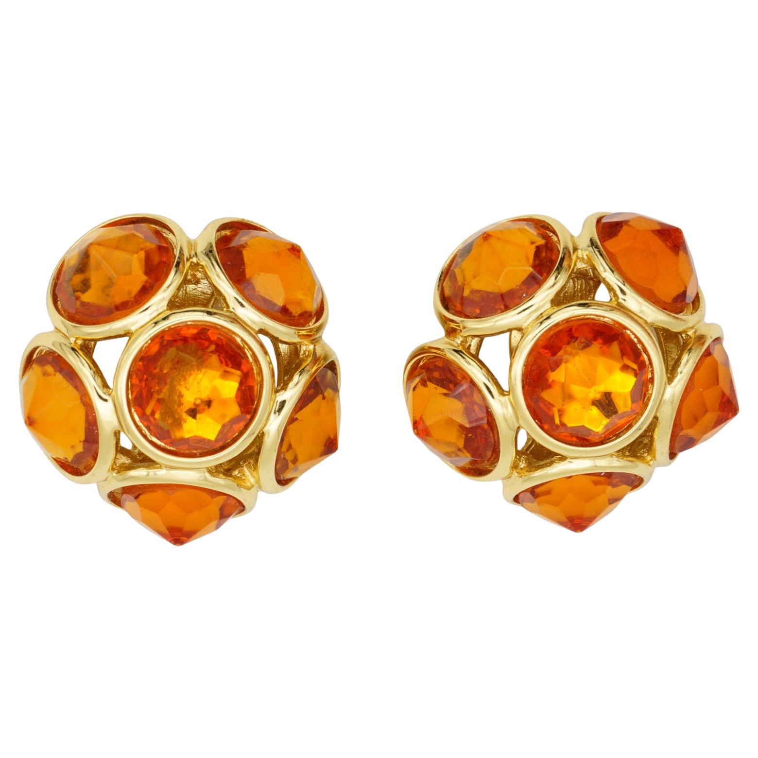 Yves Saint Laurent YSL Vintage Gripoix Citrine Six Crystal Flower Dome Earrings For Sale
