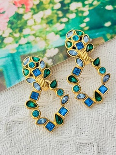 Yves Saint Laurent YSL Vintage Gripoix Smaragd Saphir Blatt Creolen Tropfen Ohrringe