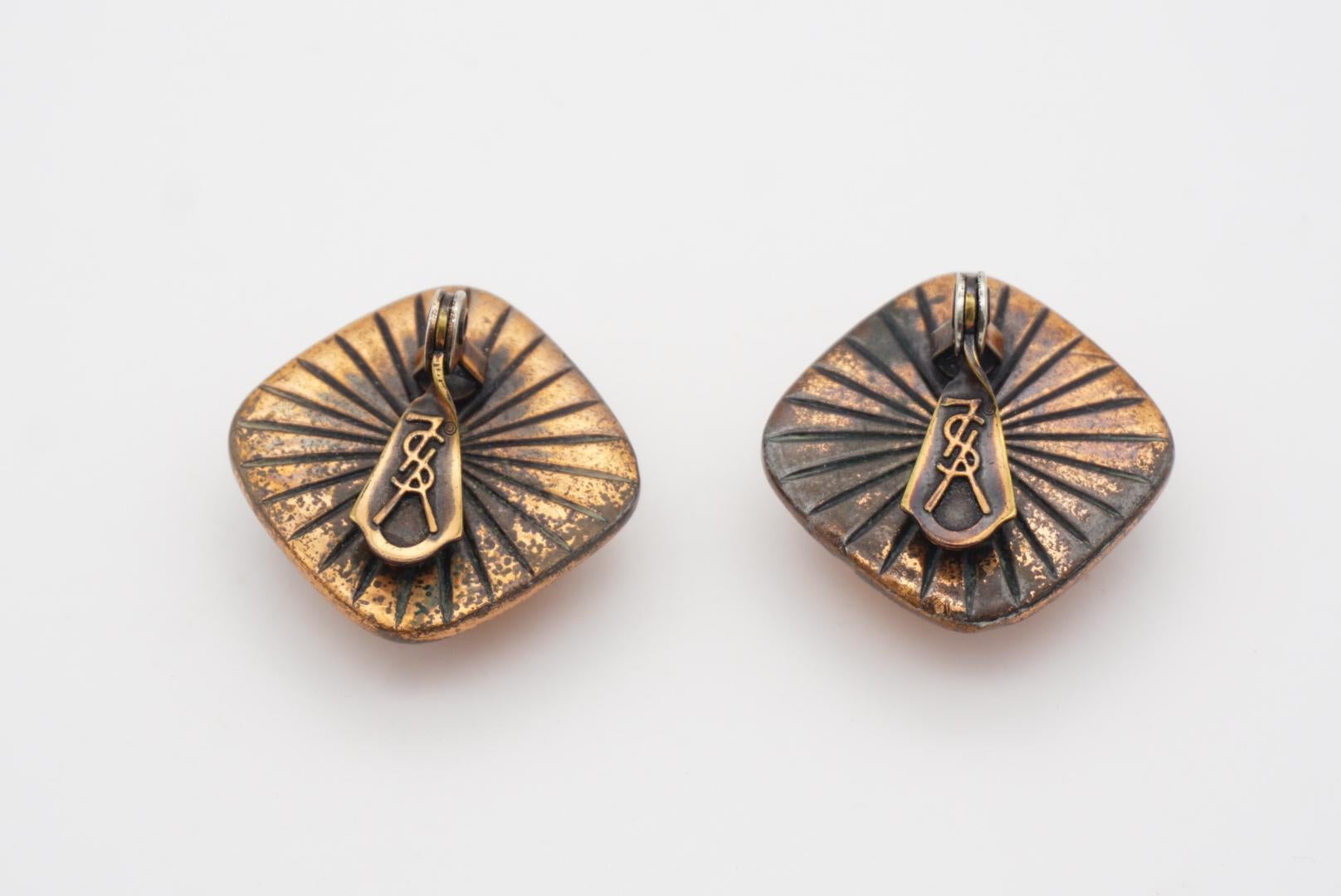 Yves Saint Laurent YSL Vintage Gripoix Orange Amber Cabochon Square Earrings 5