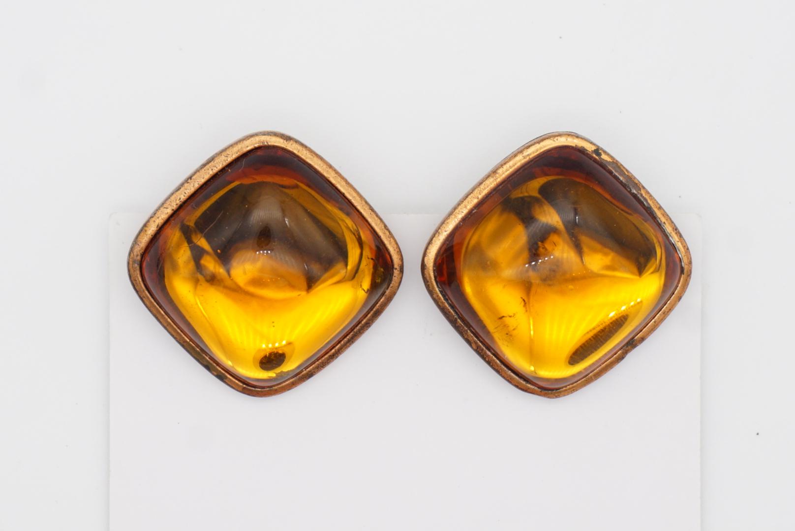 Yves Saint Laurent YSL Vintage Gripoix Orange Amber Cabochon Square Earrings 1