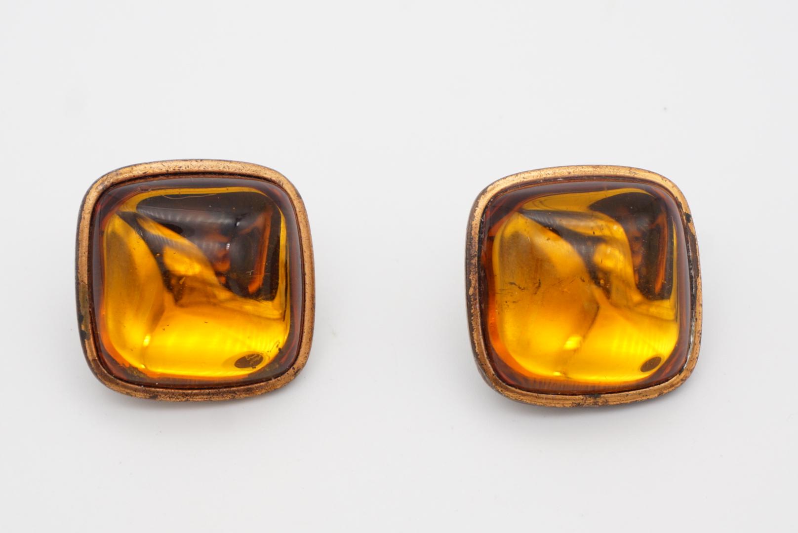 Yves Saint Laurent YSL Vintage Gripoix Orange Amber Cabochon Square Earrings 2