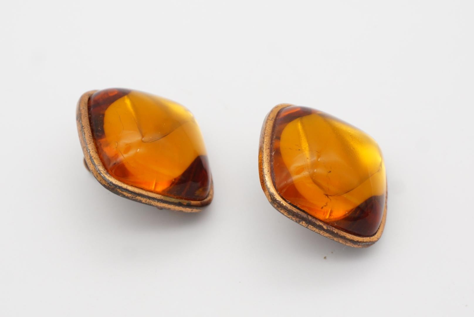 Yves Saint Laurent YSL Vintage Gripoix Orange Amber Cabochon Square Earrings 3