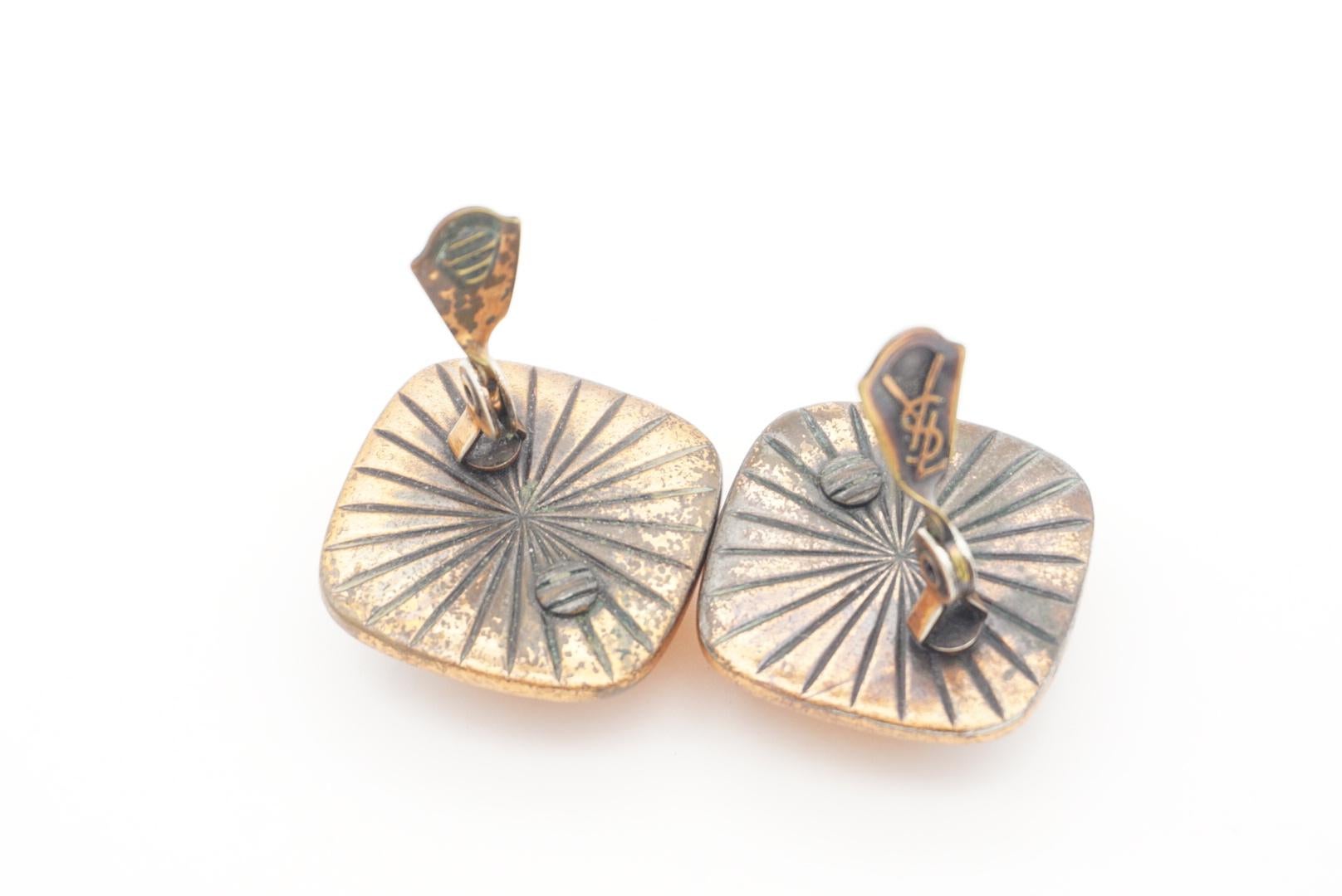 Yves Saint Laurent YSL Vintage Gripoix Orange Amber Cabochon Square Earrings 4