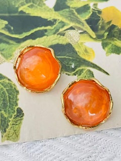 Yves Saint Laurent YSL Vintage Gripoix Orange Citrine Crystal Circle Earrings