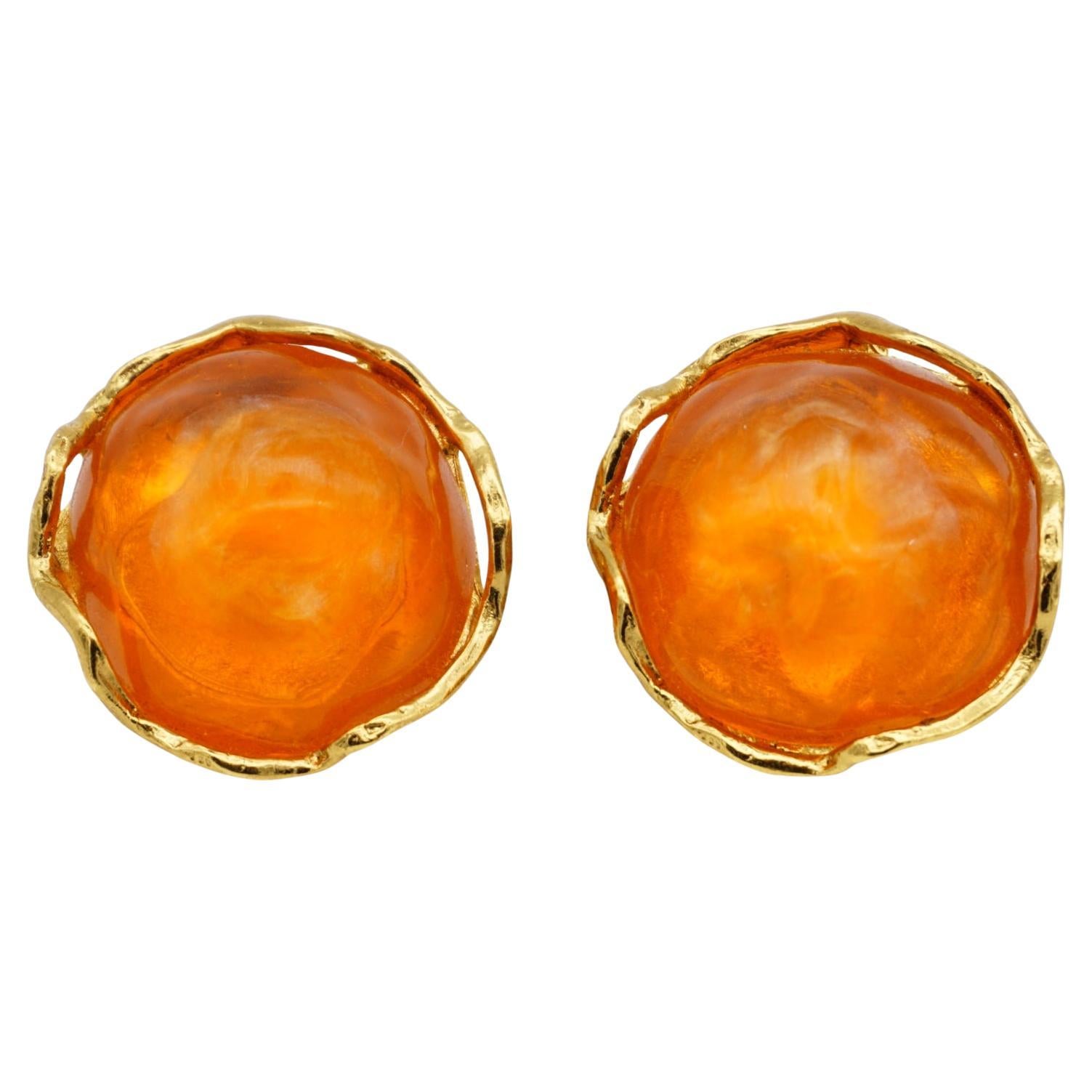 Yves Saint Laurent YSL Vintage Gripoix Orange Citrine Crystal Circle Earrings
