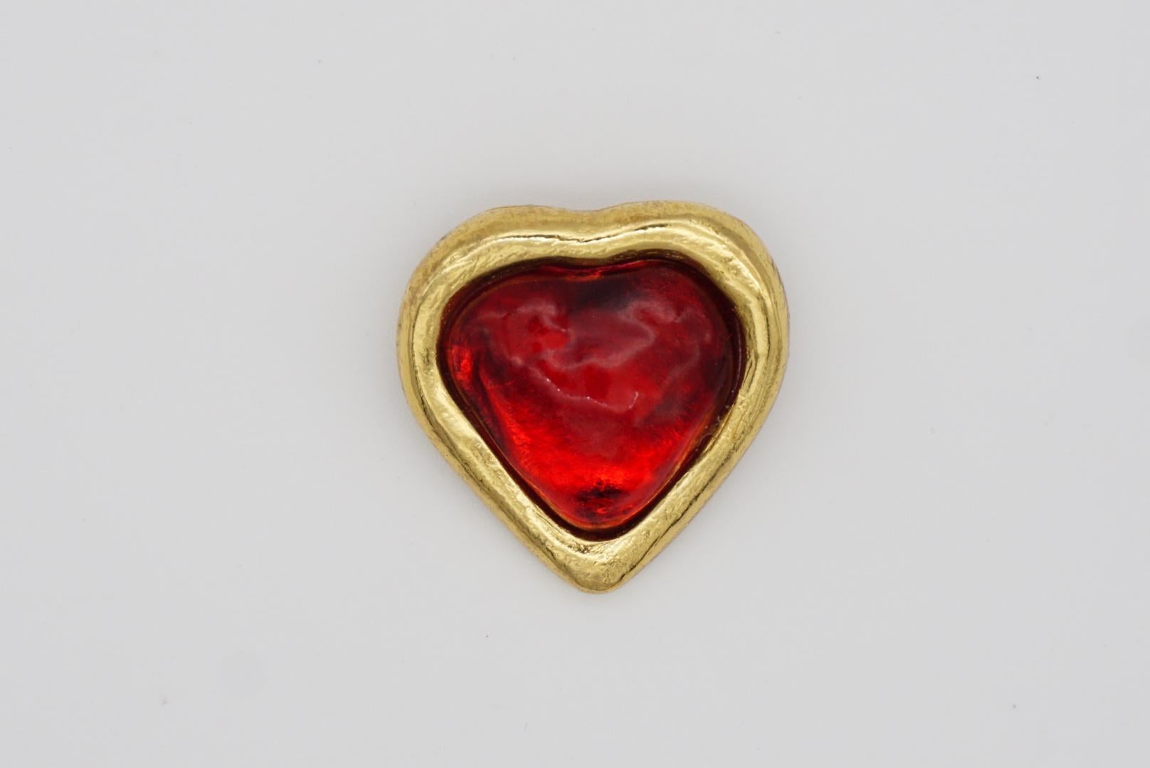 Early Victorian Yves Saint Laurent YSL Vintage Gripoix Red Cabochon Heart Crystal Love Brooch For Sale