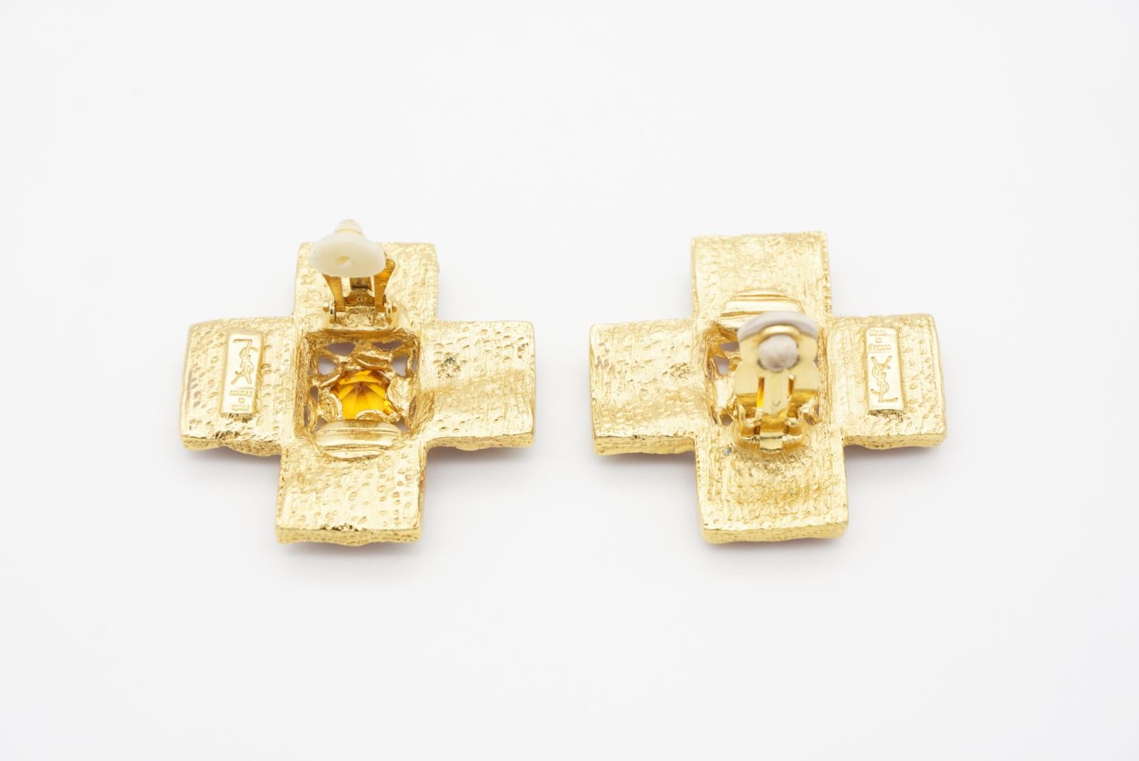 Yves Saint Laurent YSL Vintage Gripoix Red Cross Enamel Yellow Chunky Earrings For Sale 6