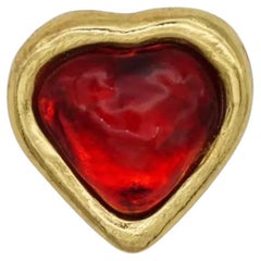 Yves Saint Laurent YSL Vintage Gripoix Ruby Cabochon Heart Crystal Love Brooch