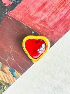Yves Saint Laurent YSL Vintage Gripoix Ruby Cabochon Heart Crystal Love Brooch