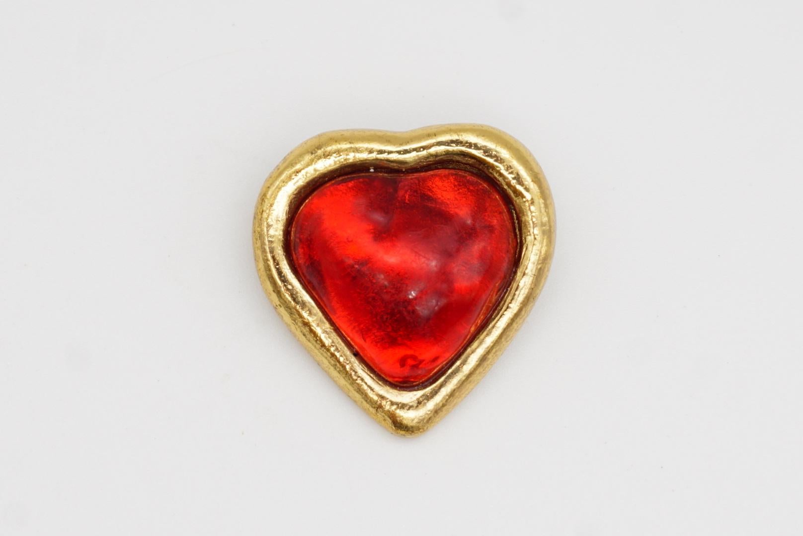 Yves Saint Laurent YSL Vintage Gripoix Ruby Cabochon Heart Crystal Love Brooch For Sale 2