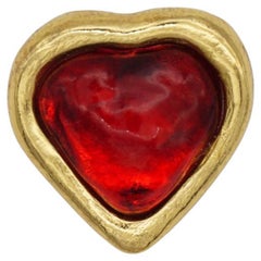 Yves Saint Laurent YSL Vintage Gripoix Ruby Cabochon Heart Crystal Love Brooch