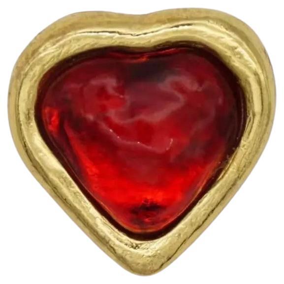 Yves Saint Laurent YSL Vintage Gripoix Rubin Cabochon Herz Kristall Liebesbrosche