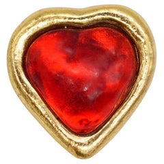 Yves Saint Laurent YSL Vintage Gripoix Ruby Cabochon Heart Crystal Love Brooch