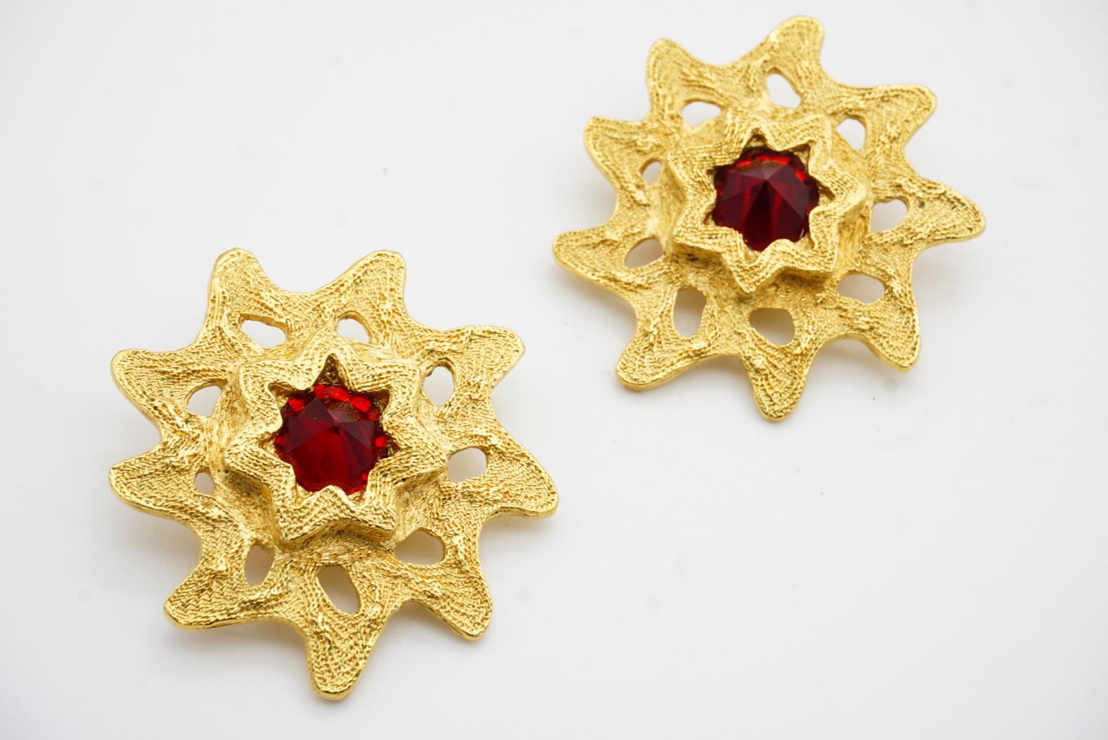 Yves Saint Laurent YSL Vintage Gripoix Rubin Doppellagige Sonnenschliff-Ohrclips, YSL Vintage im Angebot 5