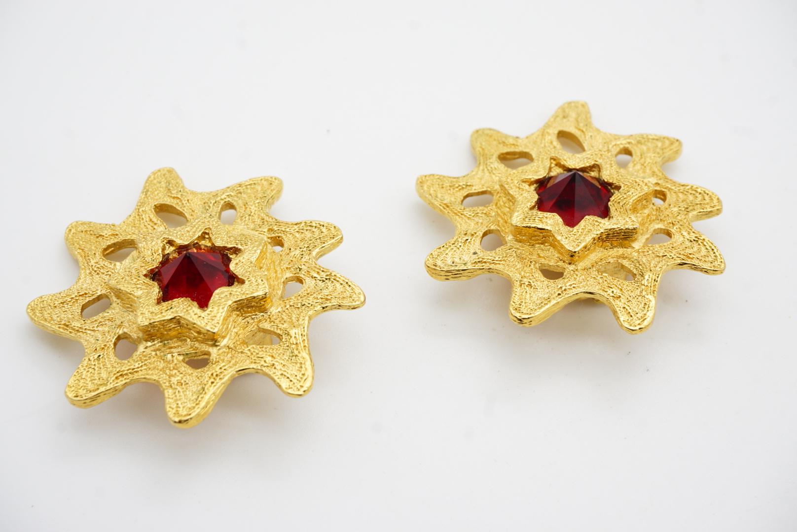 Yves Saint Laurent YSL Vintage Gripoix Rubin Doppellagige Sonnenschliff-Ohrclips, YSL Vintage im Angebot 6