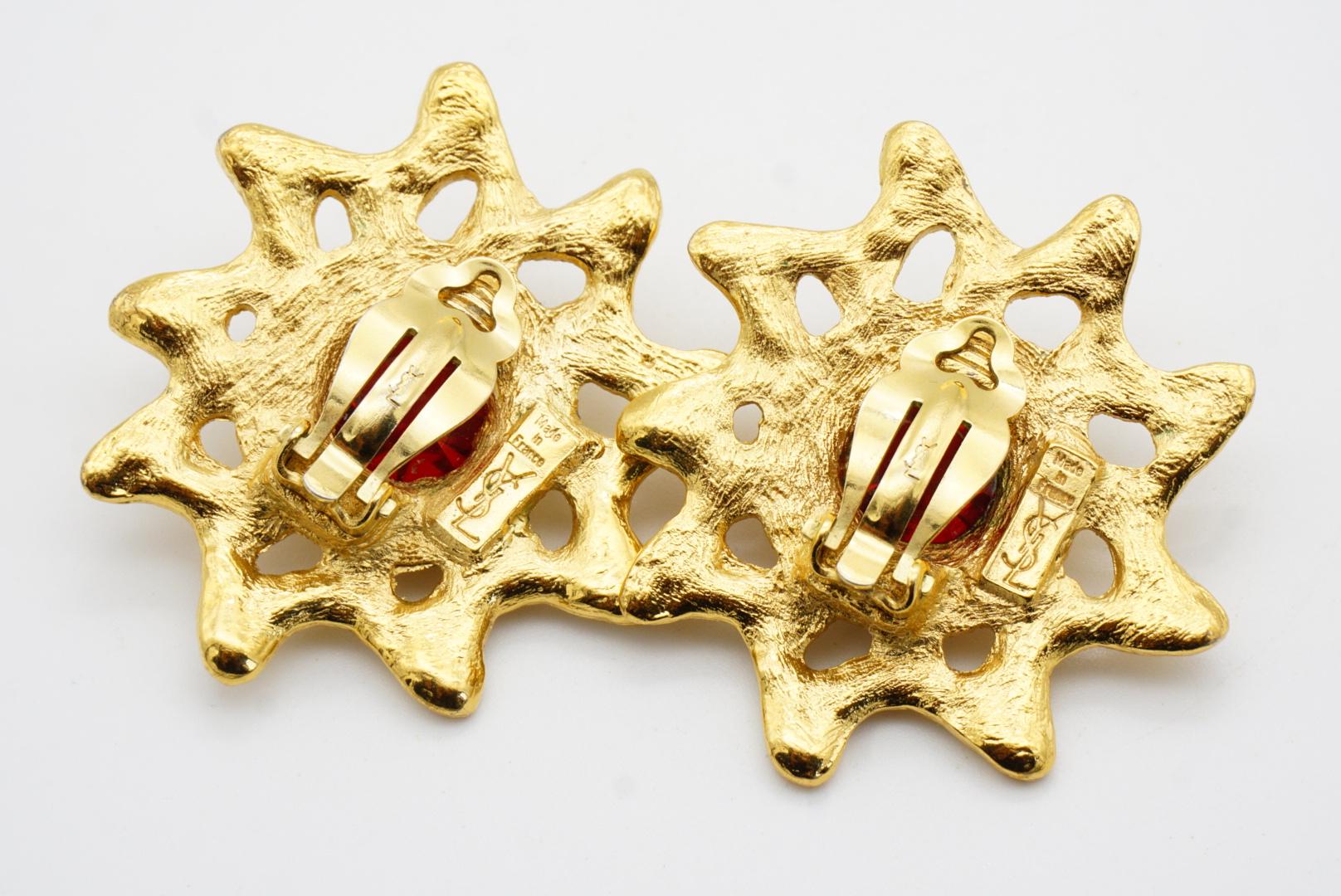 Yves Saint Laurent YSL Vintage Gripoix Rubin Doppellagige Sonnenschliff-Ohrclips, YSL Vintage im Angebot 7