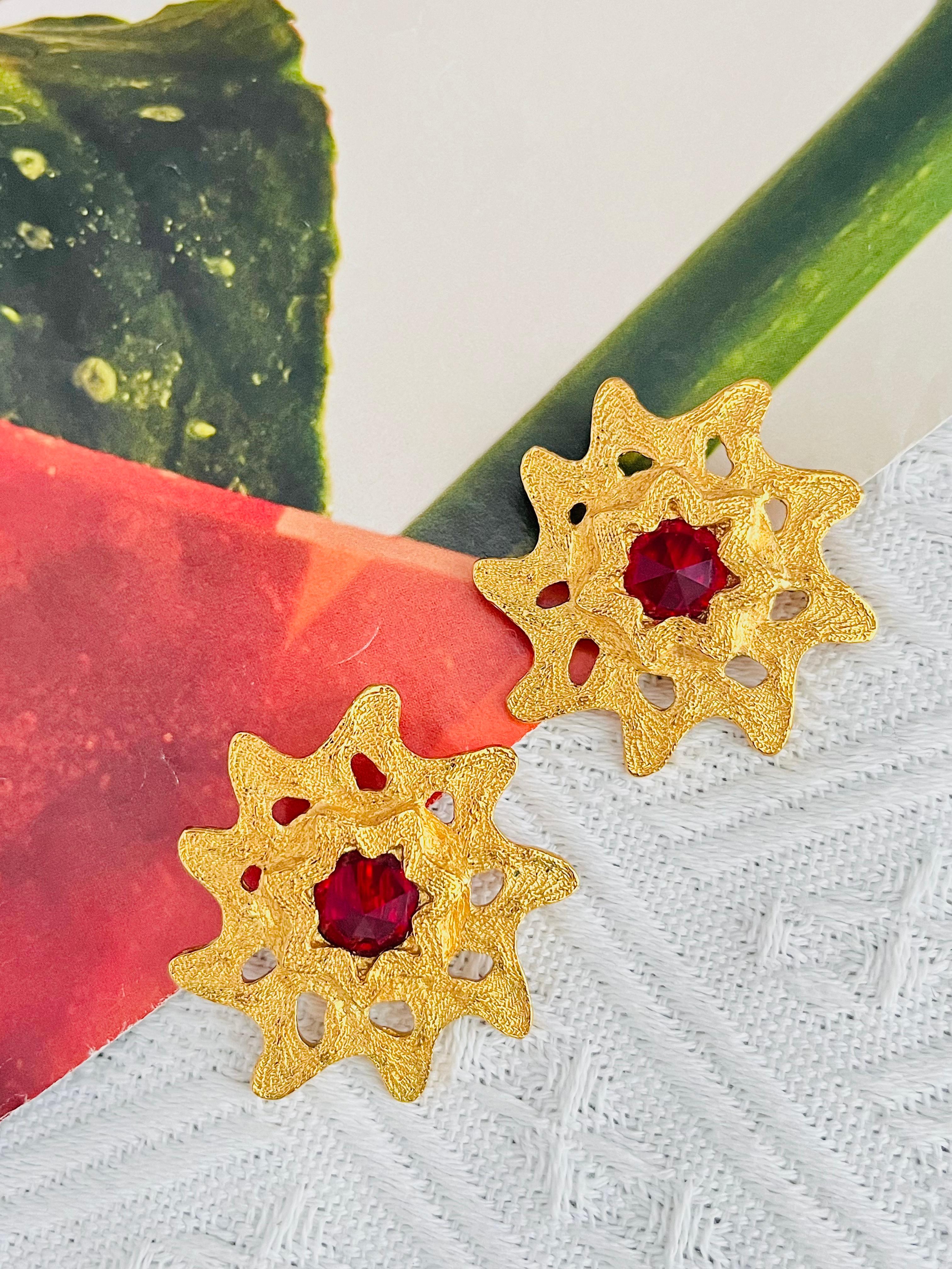 Yves Saint Laurent YSL Vintage Gripoix Rubin Doppellagige Sonnenschliff-Ohrclips, YSL Vintage im Zustand „Hervorragend“ im Angebot in Wokingham, England