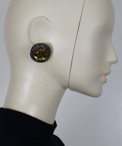 YVES SAINT LAURENT YSL Vintage Gunmetal Yellow Resin Clip-On Earrings