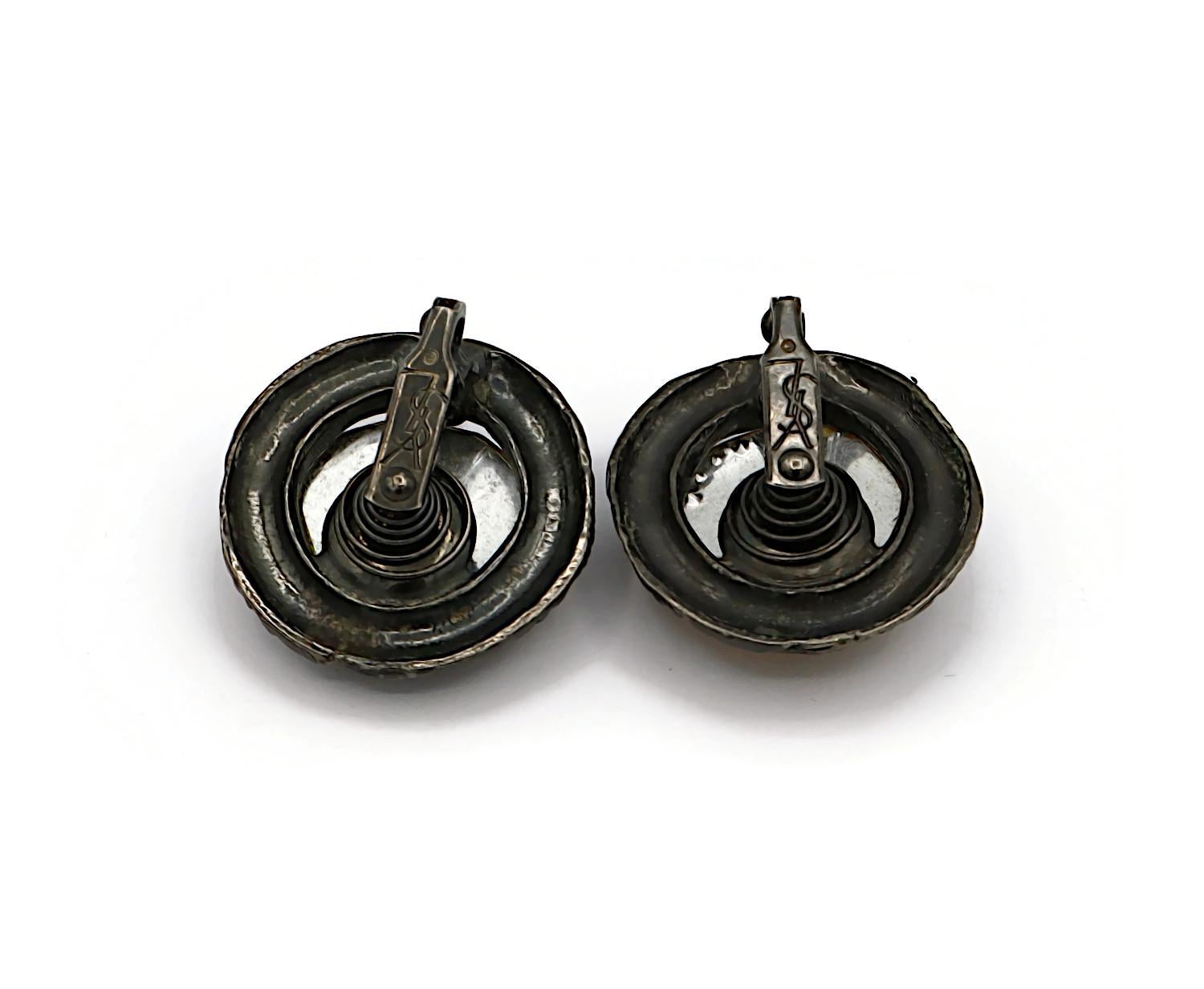 YVES SAINT LAURENT YSL Vintage Gunmetal Yellow Resin Clip-On Earrings For Sale 3