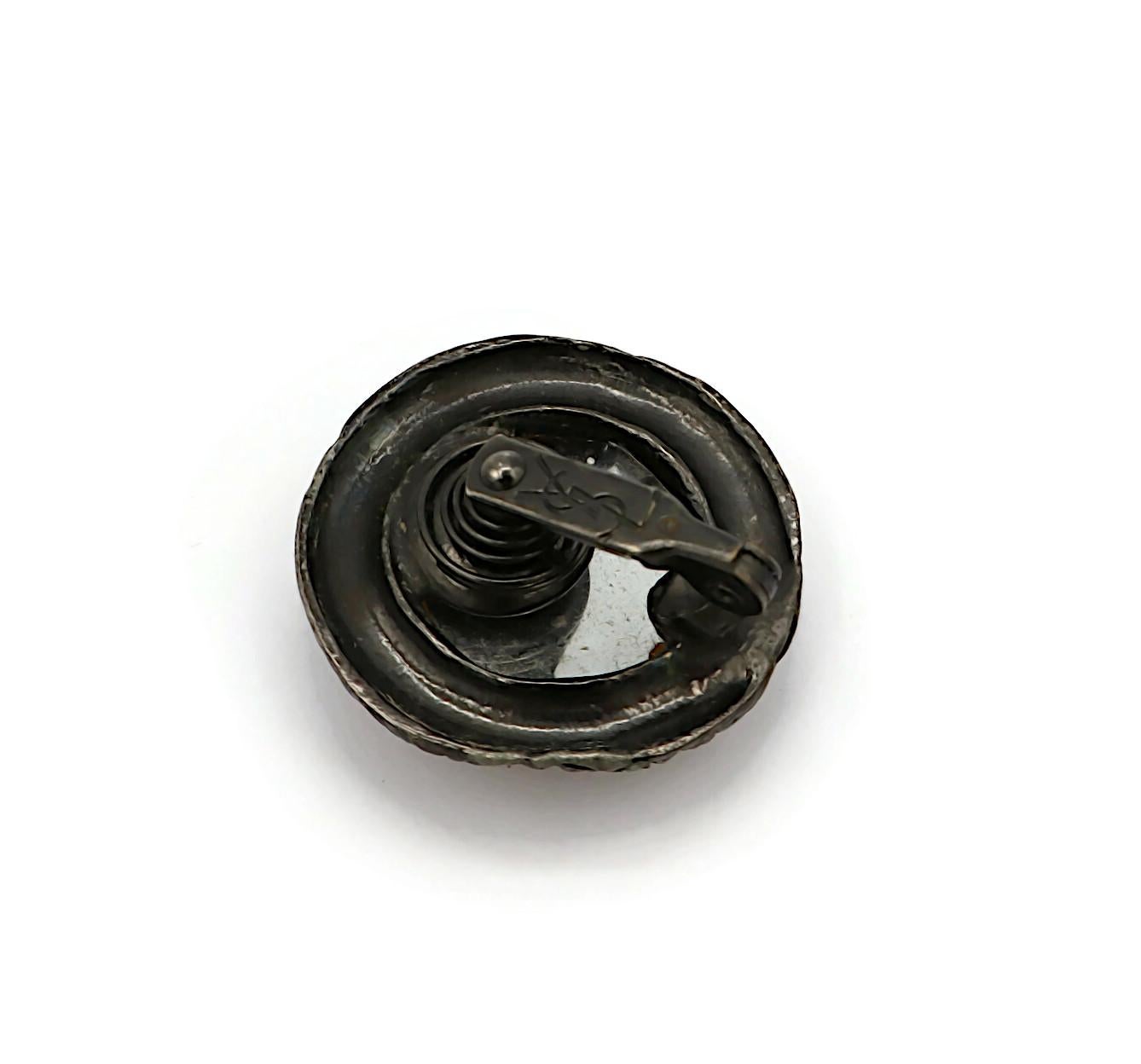 YVES SAINT LAURENT YSL Vintage Gunmetal Yellow Resin Clip-On Earrings For Sale 4