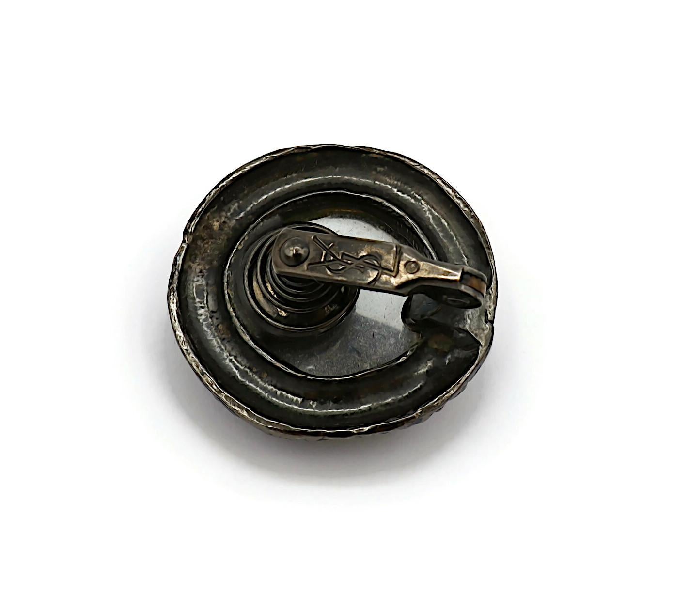 YVES SAINT LAURENT YSL Vintage Gunmetal Yellow Resin Clip-On Earrings For Sale 5