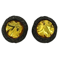 YVES SAINT LAURENT YSL Orecchini a clip in resina giallo canna di fucile vintage