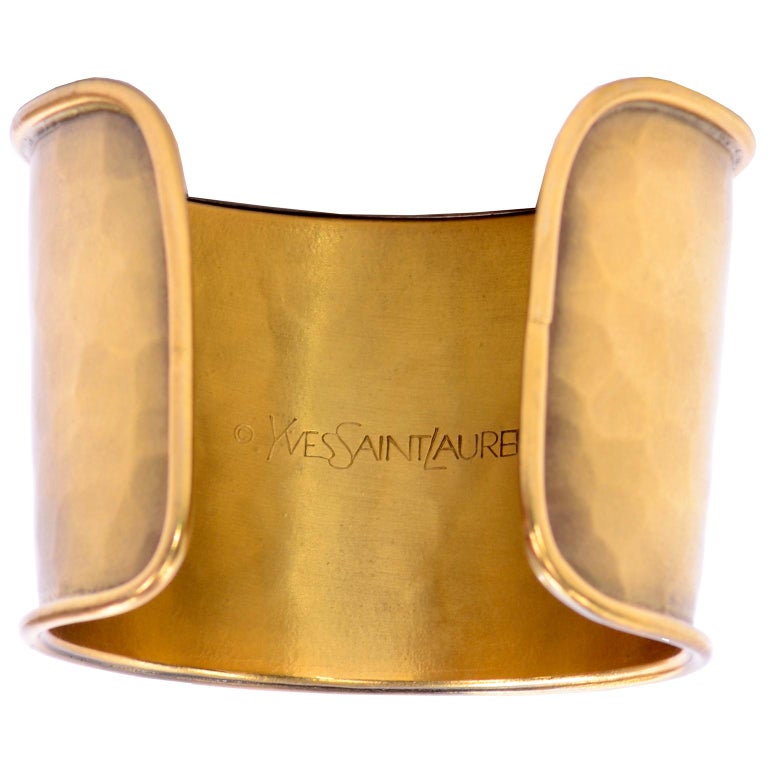 Yves Saint Laurent YSL Vintage Hammered Gold Cuff Bracelet at 1stDibs