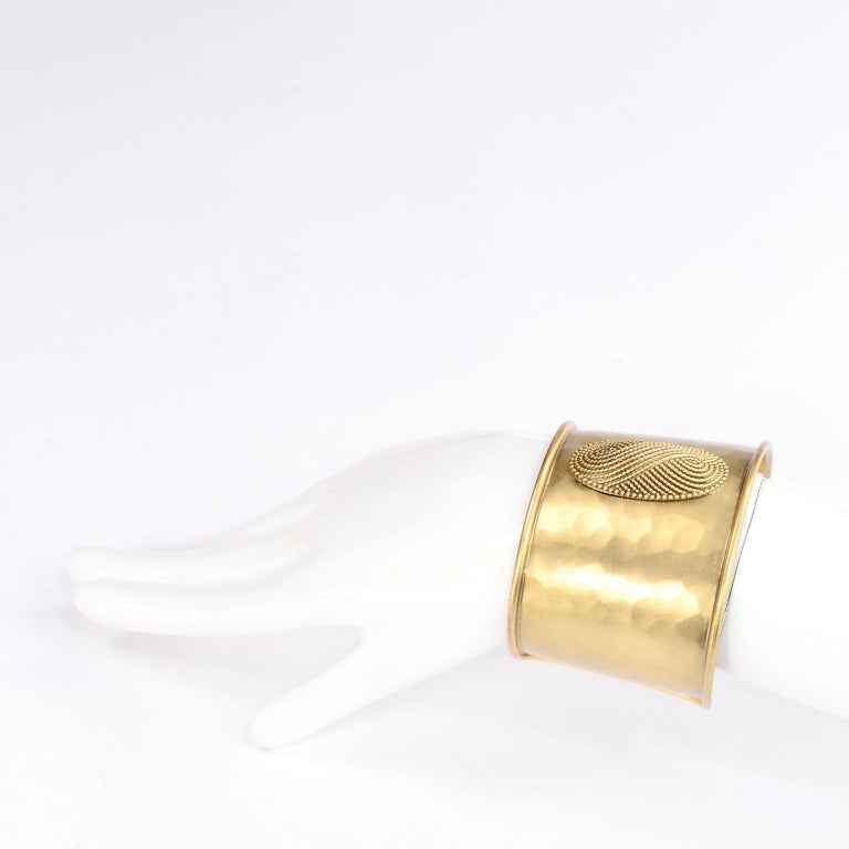 Yves Saint Laurent YSL Vintage Hammered Gold Cuff Bracelet at 1stDibs