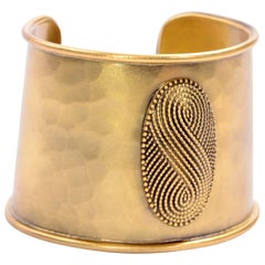 Yves Saint Laurent YSL Vintage Hammered Gold Cuff Bracelet