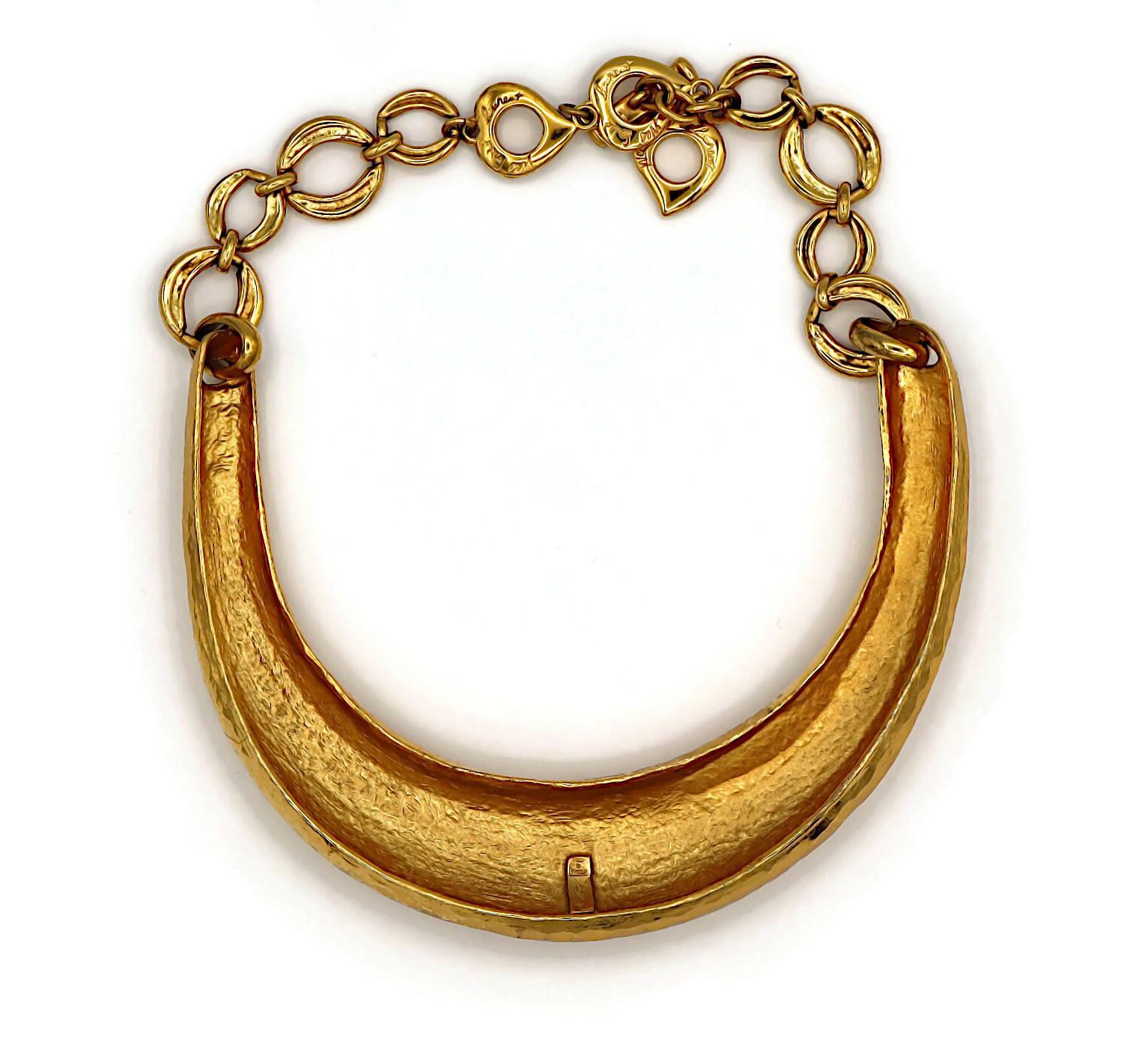YVES SAINT LAURENT YSL Vintage Hammered Gold Tone Rigid Choker Necklace For Sale 8