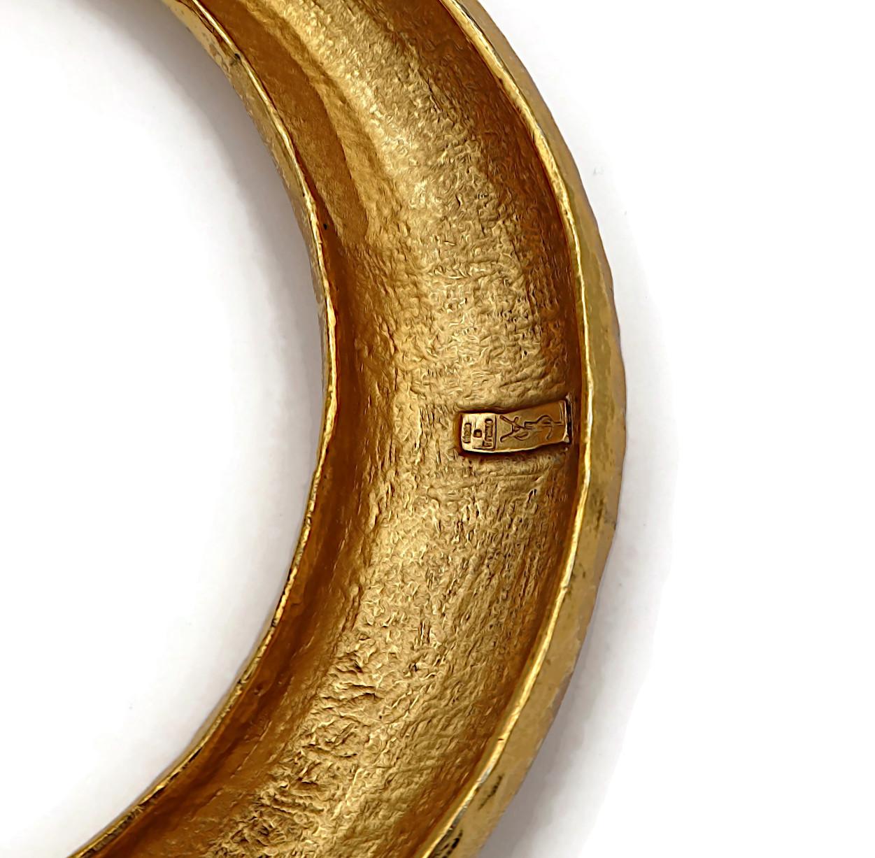 YVES SAINT LAURENT YSL Vintage Hammered Gold Tone Rigid Choker Necklace For Sale 9