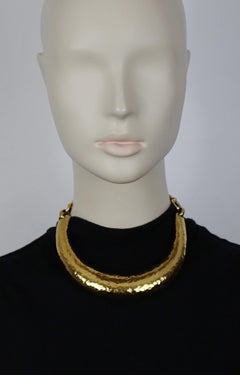 YVES SAINT LAURENT YSL Vintage Hammered Gold Tone Rigid Choker Necklace