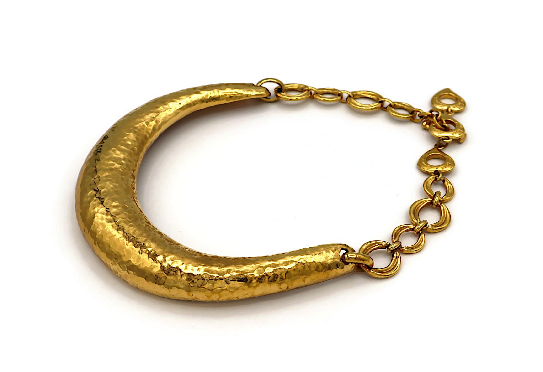 YVES SAINT LAURENT YSL Vintage Hammered Gold Tone Rigid Choker Necklace For Sale 1