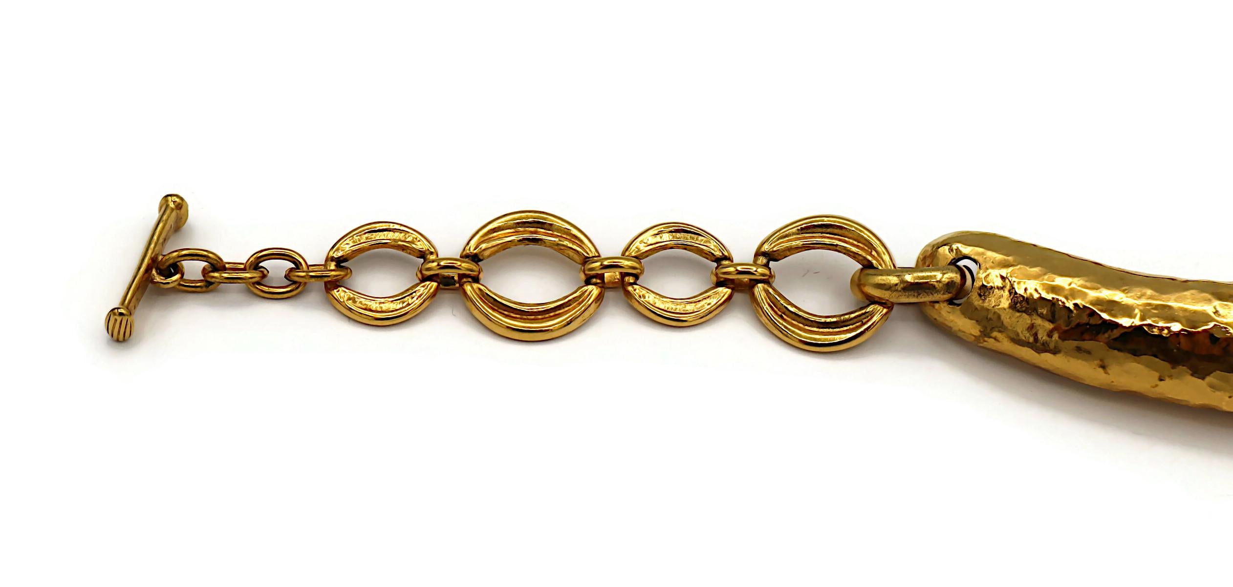 YVES SAINT LAURENT YSL Vintage Hammered Gold Tone Rigid Choker Necklace For Sale 2