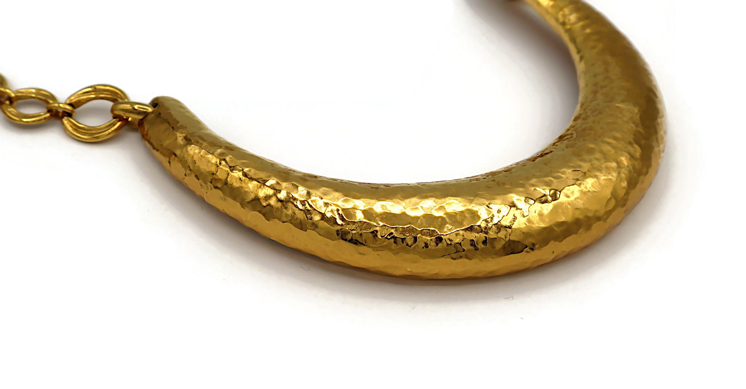 YVES SAINT LAURENT YSL Vintage Hammered Gold Tone Rigid Choker Necklace For Sale 3