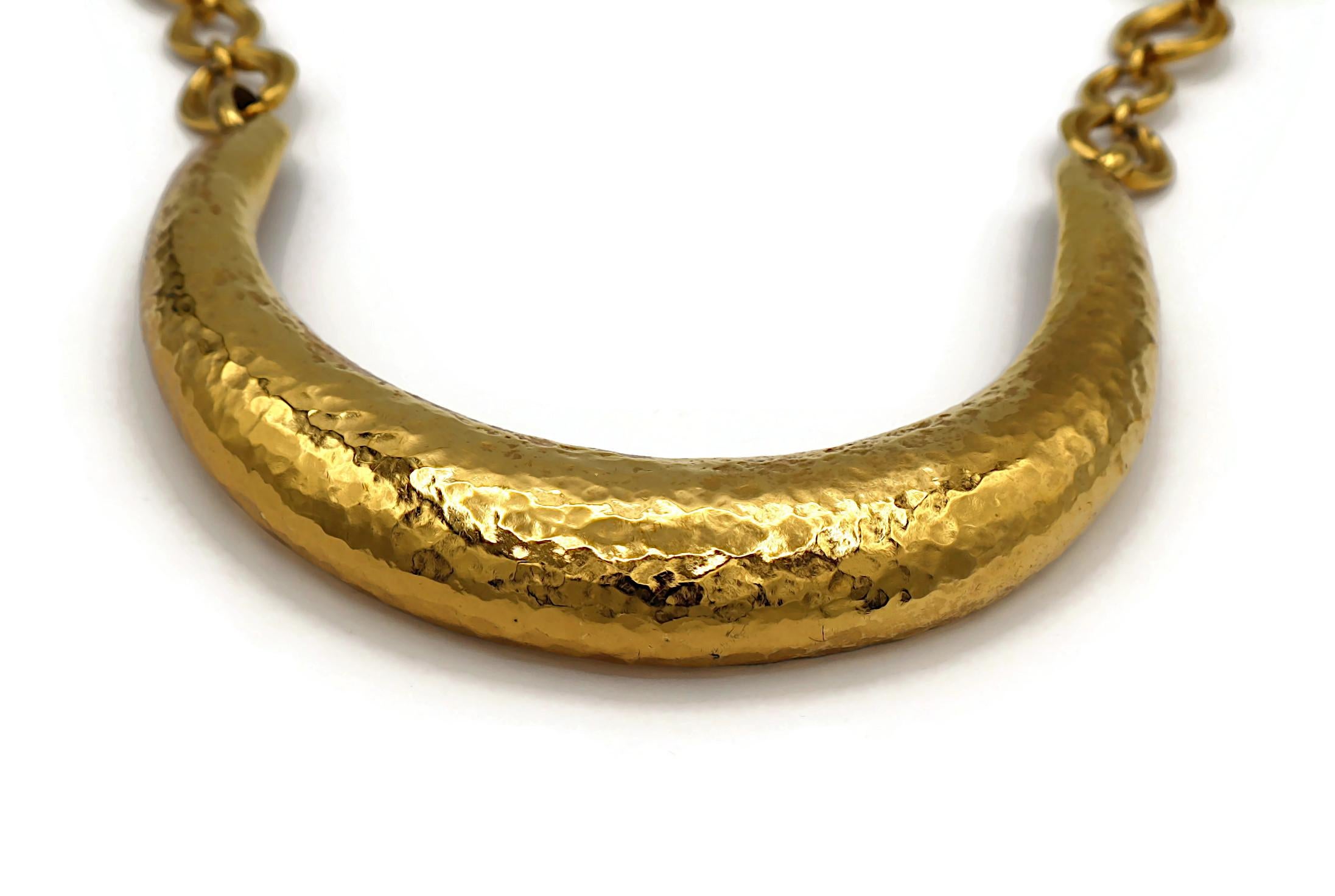YVES SAINT LAURENT YSL Vintage Hammered Gold Tone Rigid Choker Necklace For Sale 4