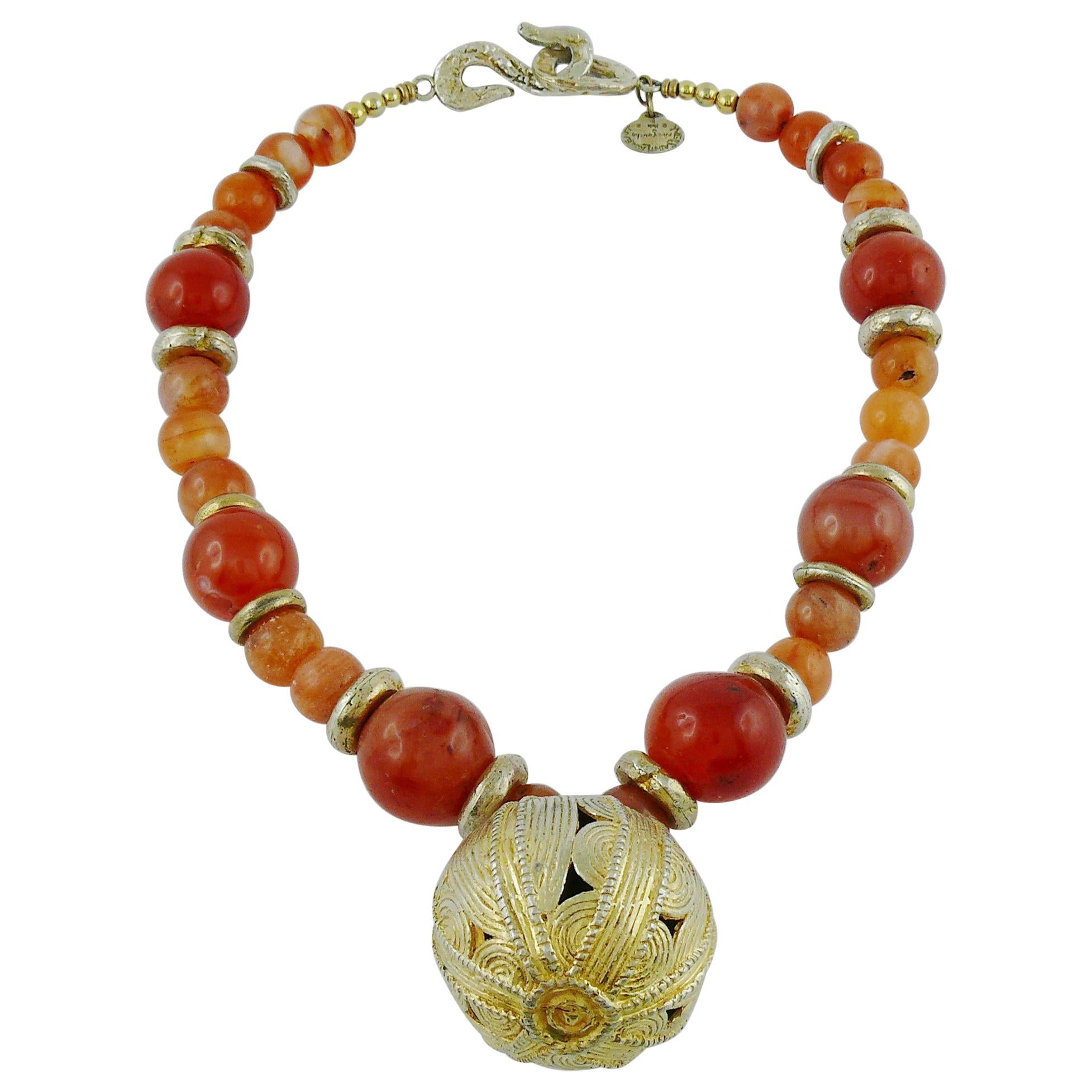 Yves Saint Laurent YSL Vintage Hard Stones Berber Inspired Pendant Necklace