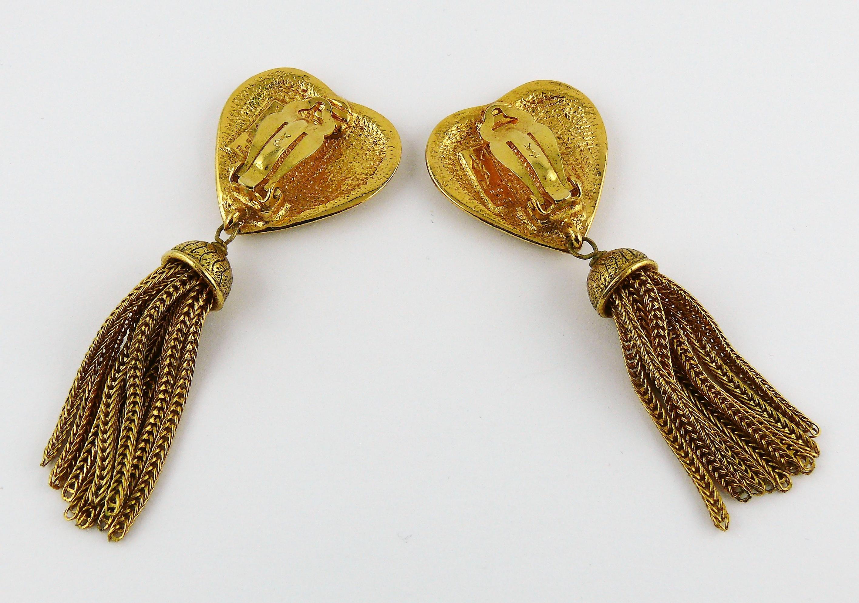 Yves Saint Laurent YSL Vintage Heart and Tassel Dangling Earrings 2