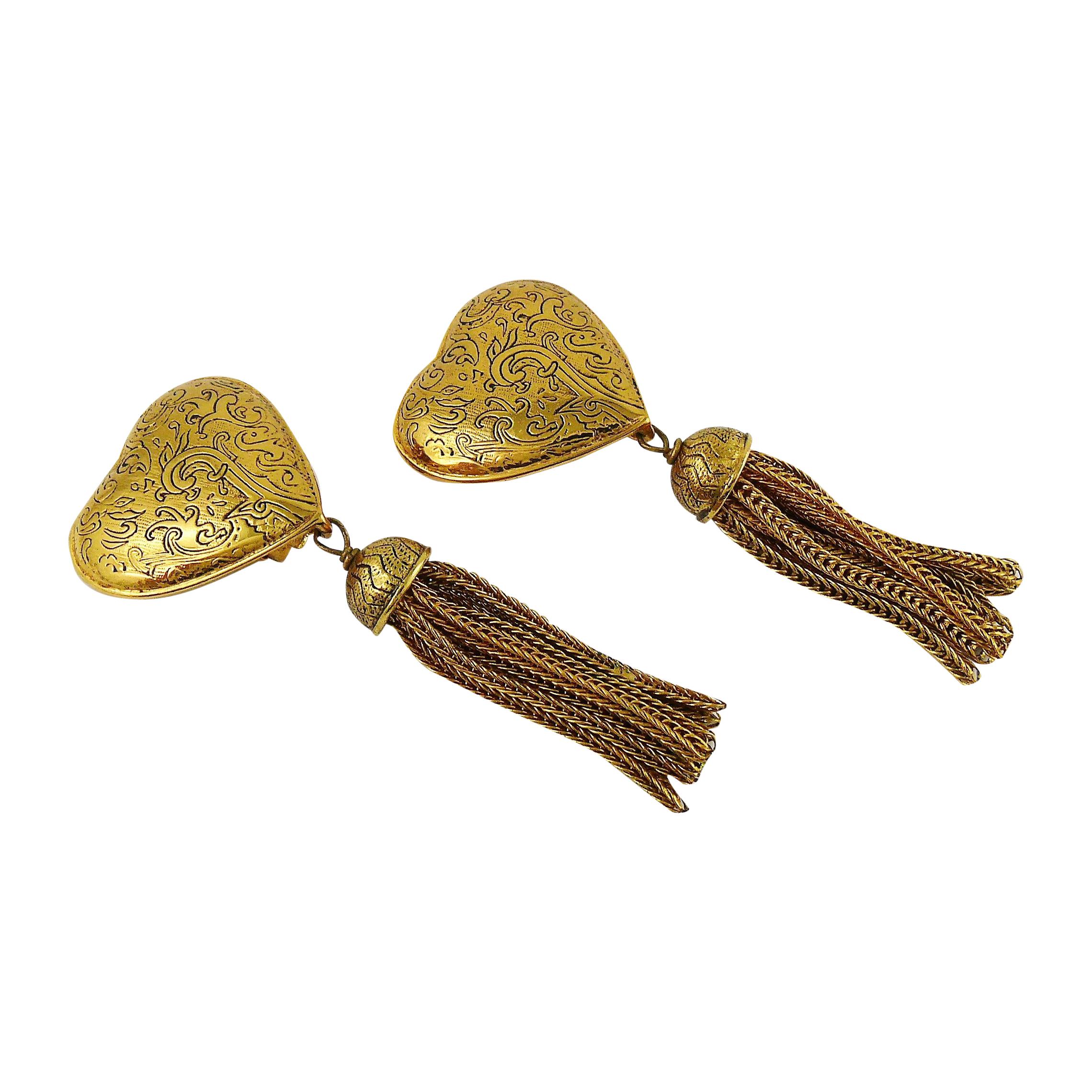 Yves Saint Laurent YSL Vintage Heart and Tassel Dangling Earrings