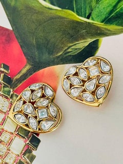 Yves Saint Laurent YSL Vintage Heart Love Crystals Clear Openwork Earrings