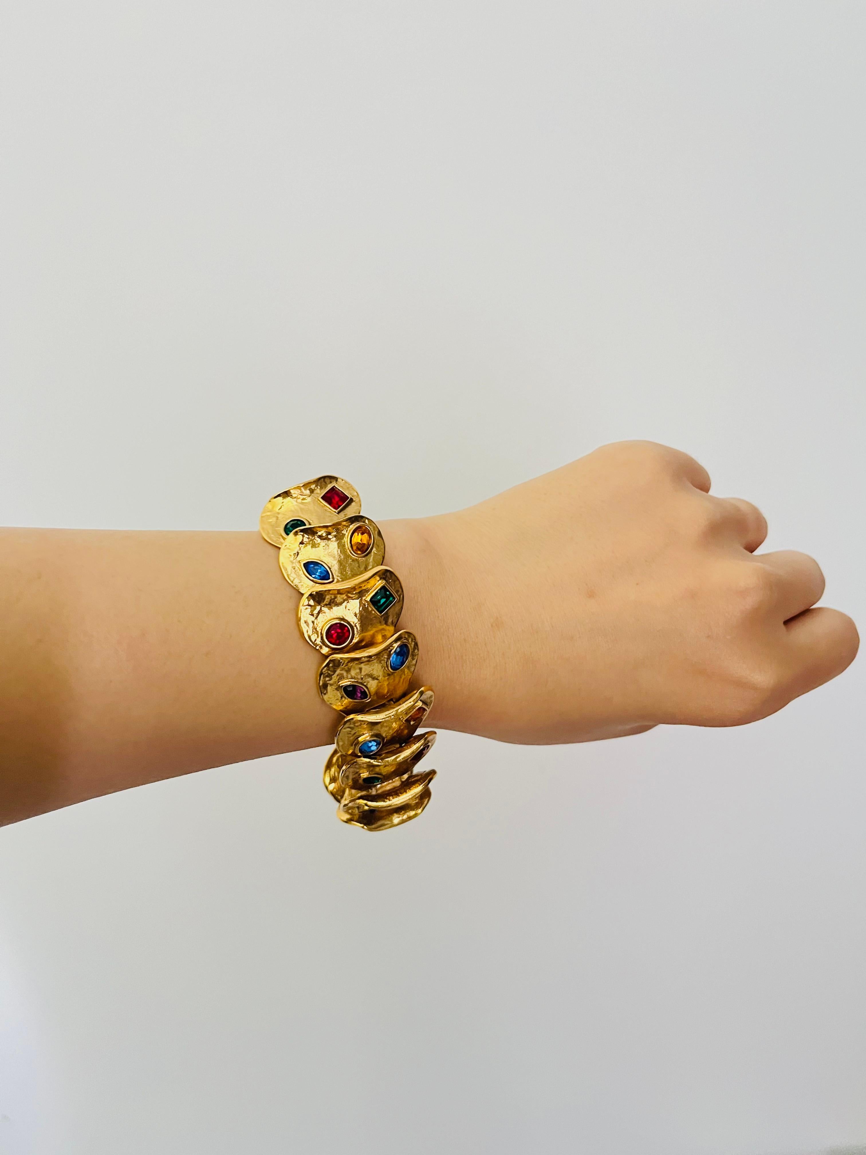 Yves Saint Laurent YSL Vintage Heart Love Ruby Emerald Sapphire Link Bracelet For Sale 5