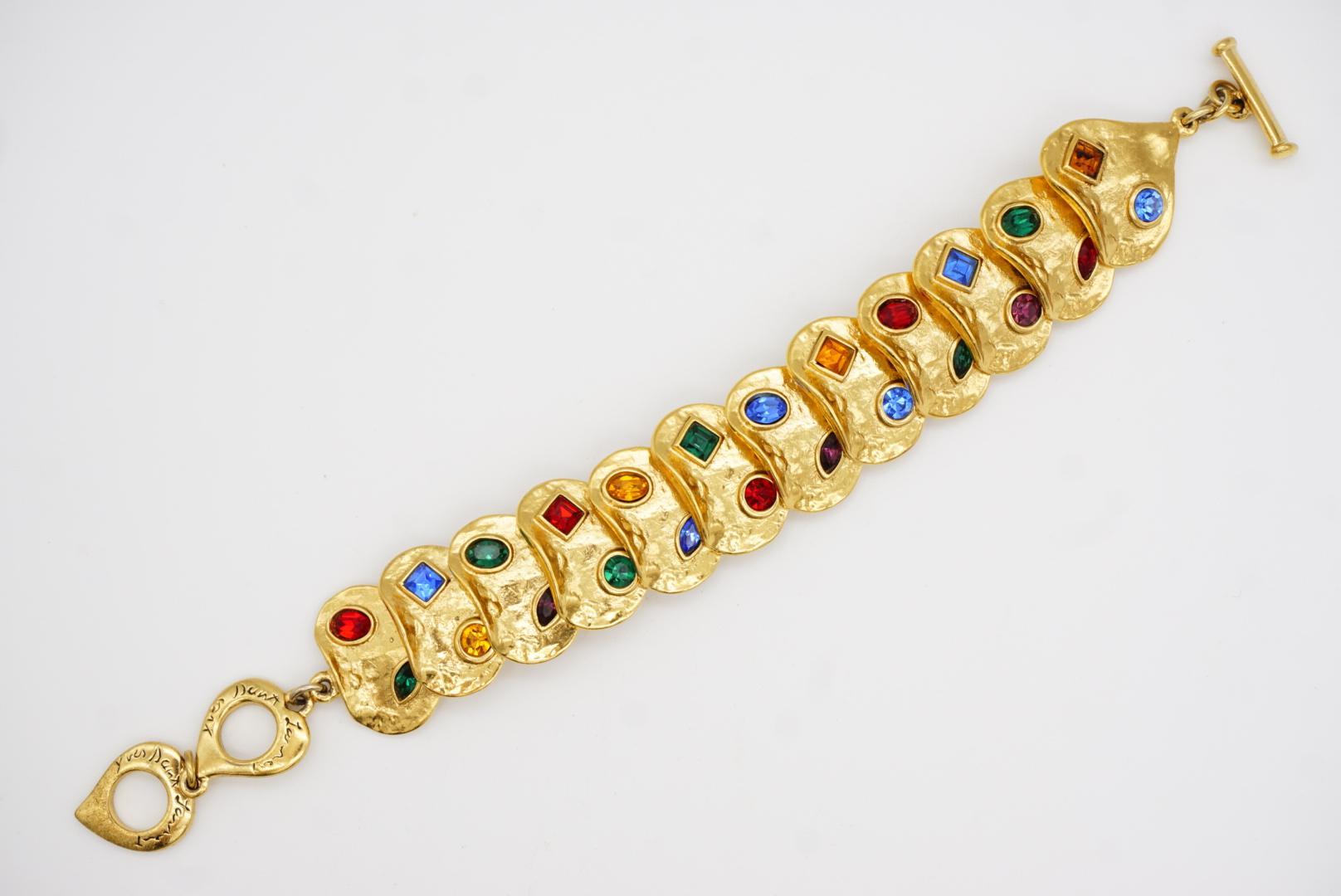 Yves Saint Laurent YSL Vintage Heart Love Ruby Emerald Sapphire Link Bracelet For Sale 6