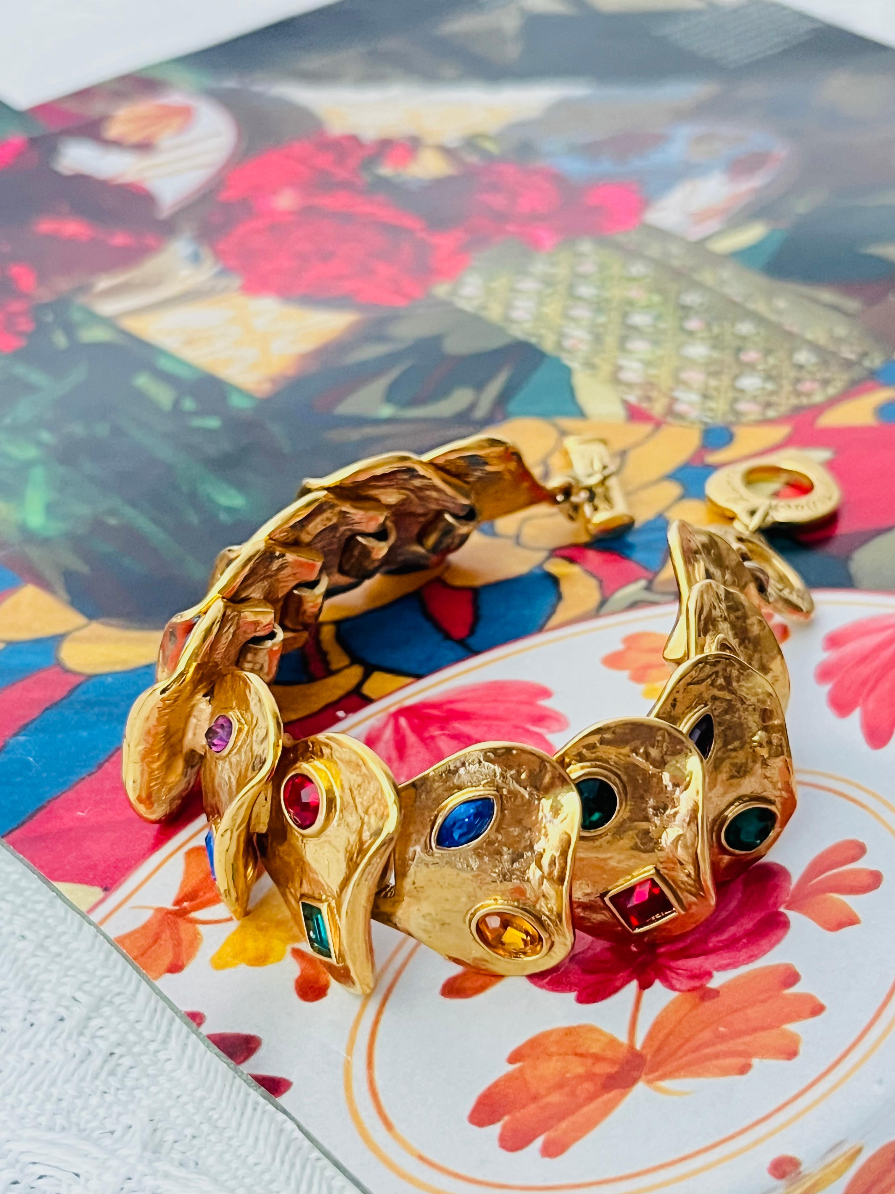 Art Deco Yves Saint Laurent YSL Vintage Heart Love Ruby Emerald Sapphire Link Bracelet For Sale