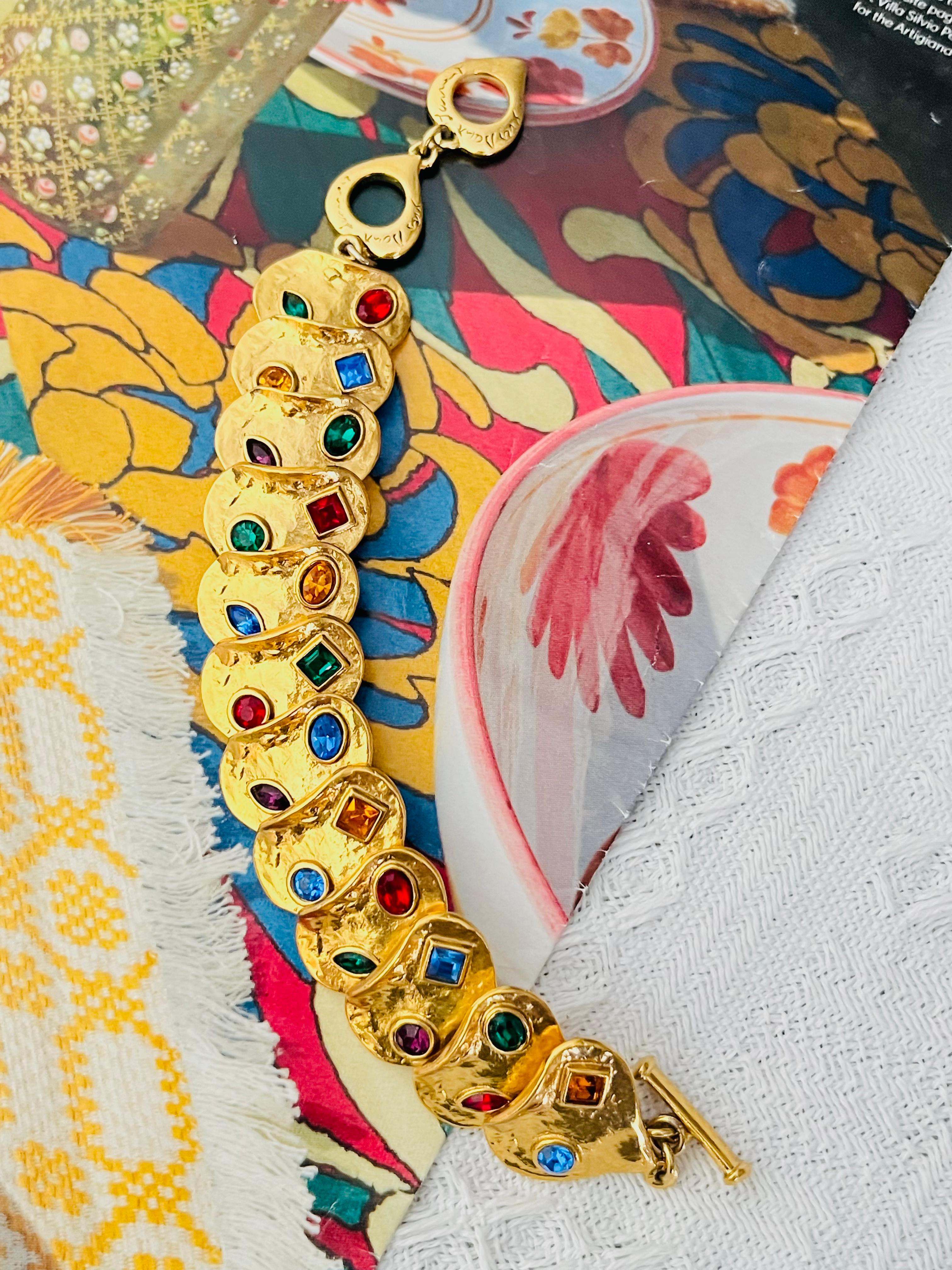 Yves Saint Laurent YSL Vintage Heart Love Ruby Emerald Sapphire Link Bracelet In Good Condition For Sale In Wokingham, England