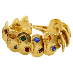 Yves Saint Laurent YSL Vintage Heart Love Ruby Emerald Sapphire Link Bracelet