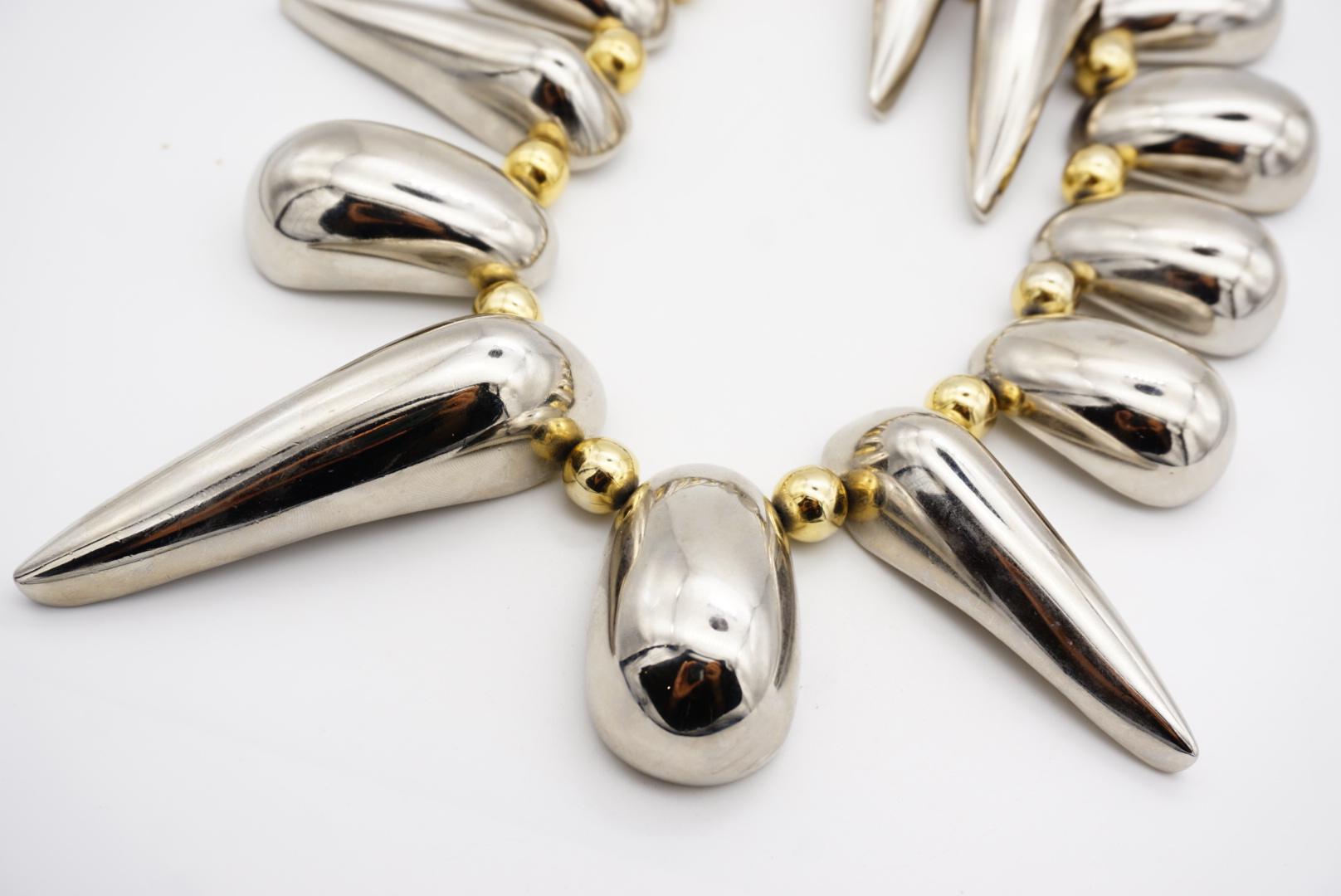 Yves Saint Laurent YSL Vintage High Triangle Rivet Oval Glow Chunky Silver Set For Sale 7
