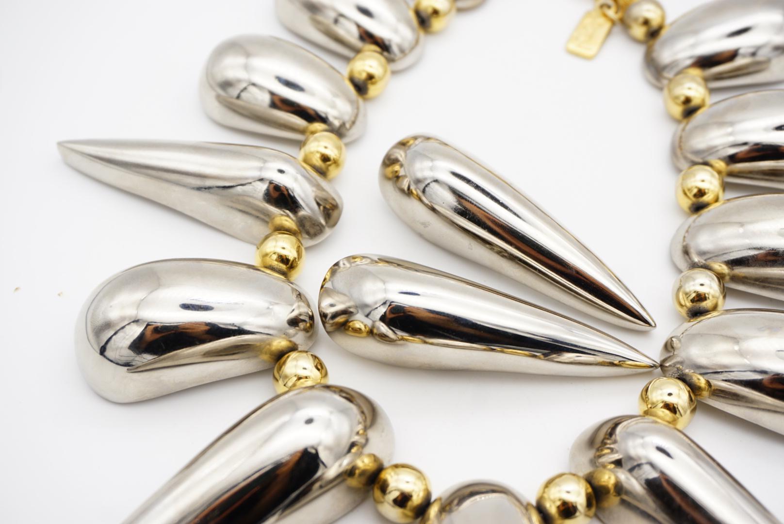 Yves Saint Laurent YSL Vintage High Triangle Rivet Oval Glow Chunky Silver Set For Sale 8