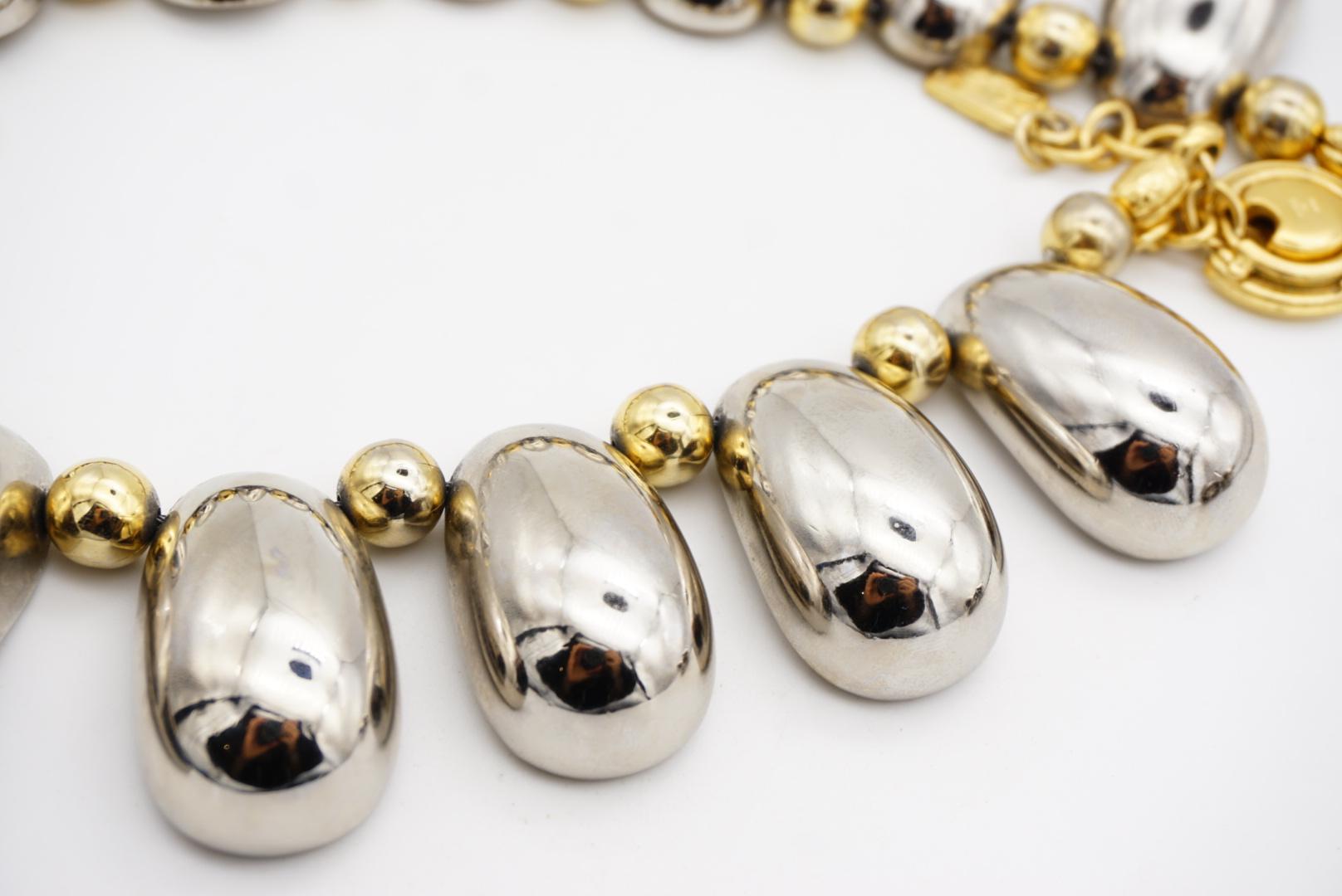 Yves Saint Laurent YSL Vintage High Triangle Rivet Oval Glow Chunky Silver Set For Sale 9